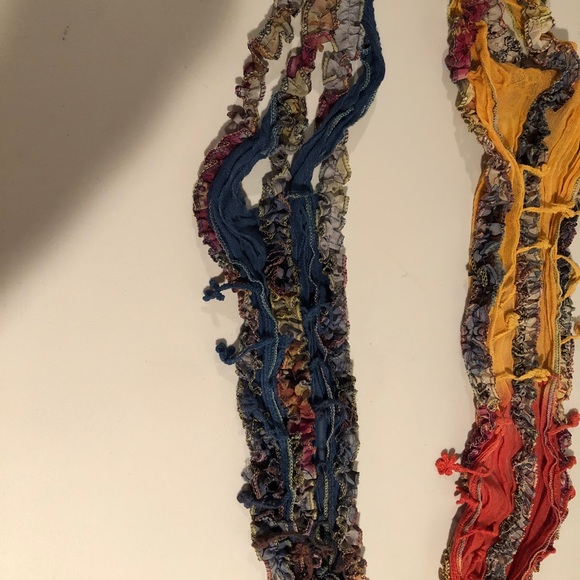 BOHO handmade scarf. Multi colored twist with fringed tassels/knots ruffles NWOT - Picture 11 of 11